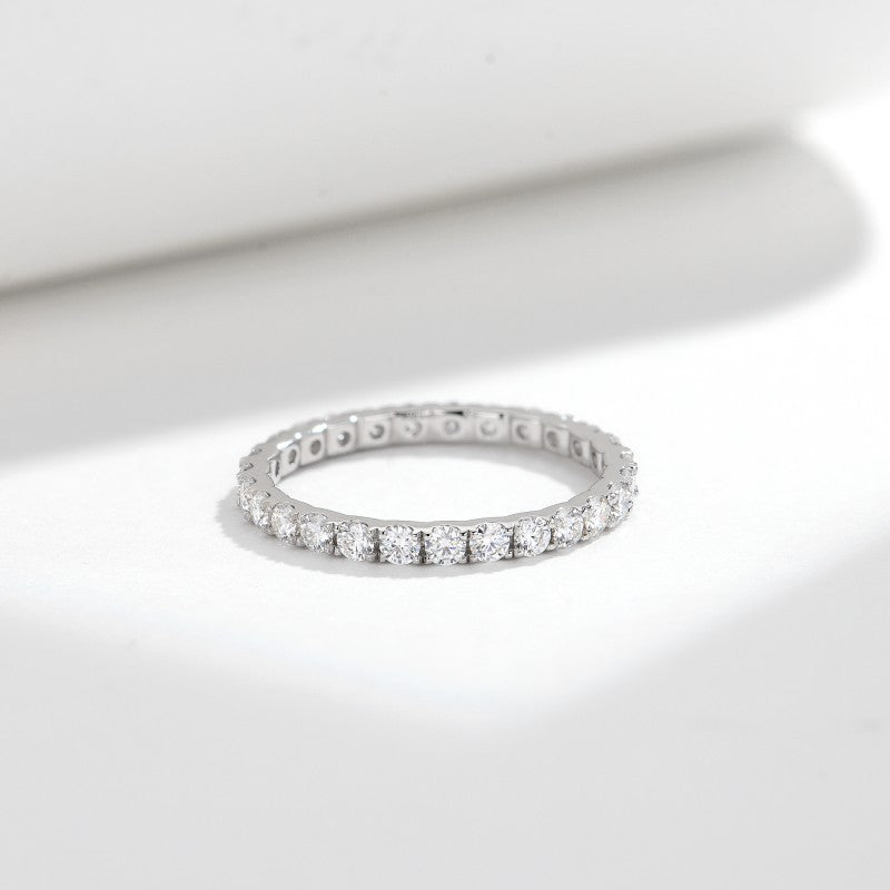 Stackable D-Color VVS1 Moissanite Circle Engagement Ring – 2mm Thin Gold-Plated Sterling Silver Band for Women