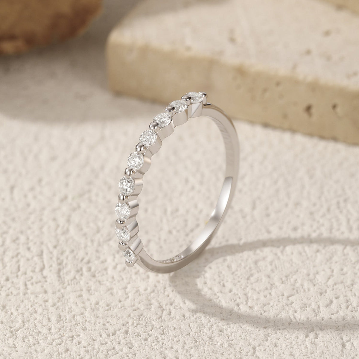 Geometric D-Color VVS1 Moissanite Stackable Engagement Ring in Sterling Silver for Women