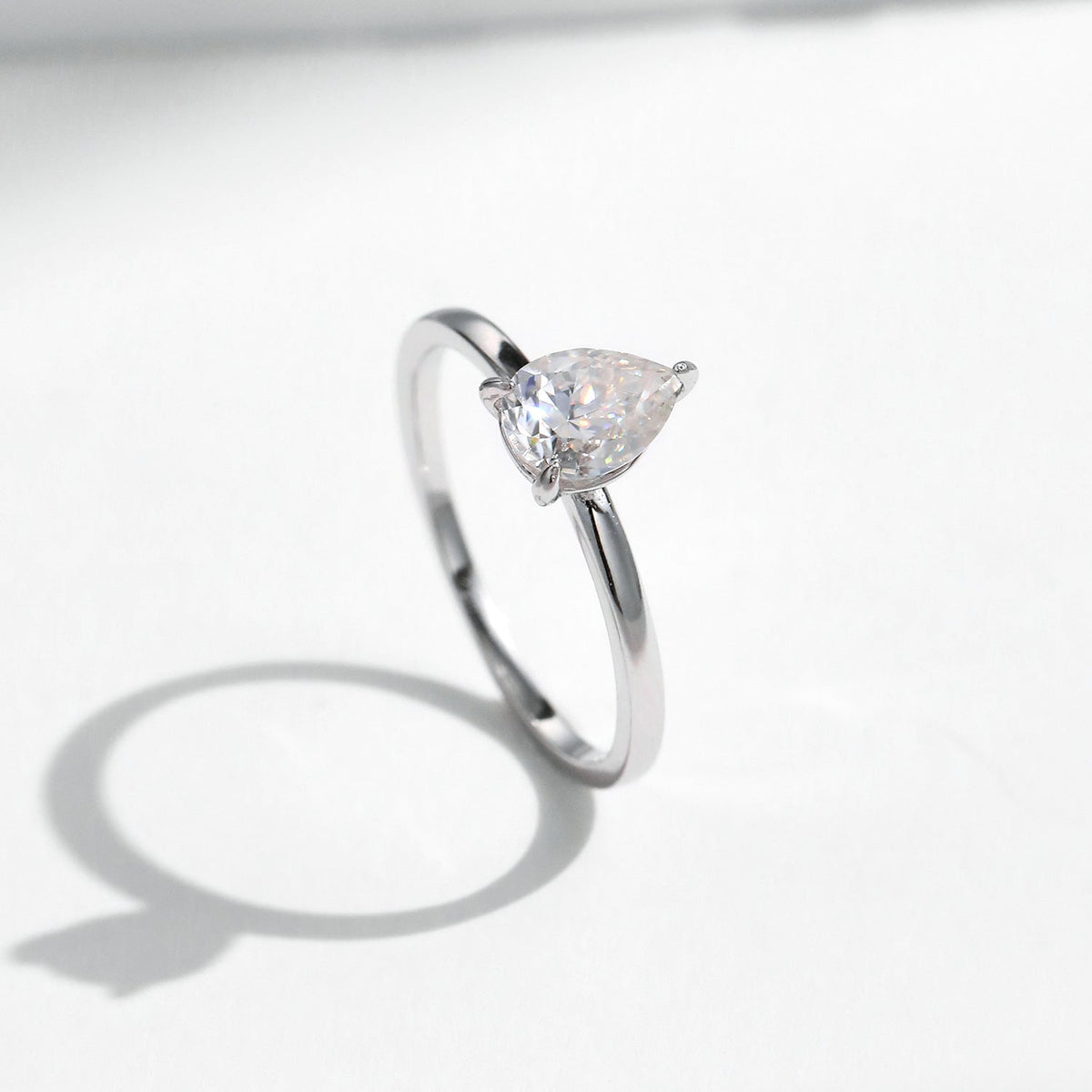 Waterdrop D-Color VVS1 Moissanite Solitaire Engagement Ring in Sterling Silver
