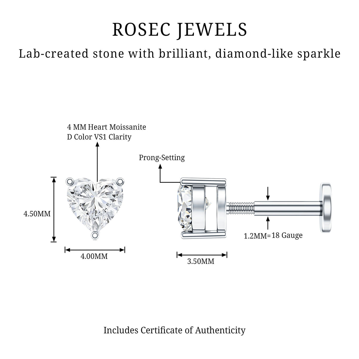 Heart Shape Moissanite Earring for Tragus Piercing