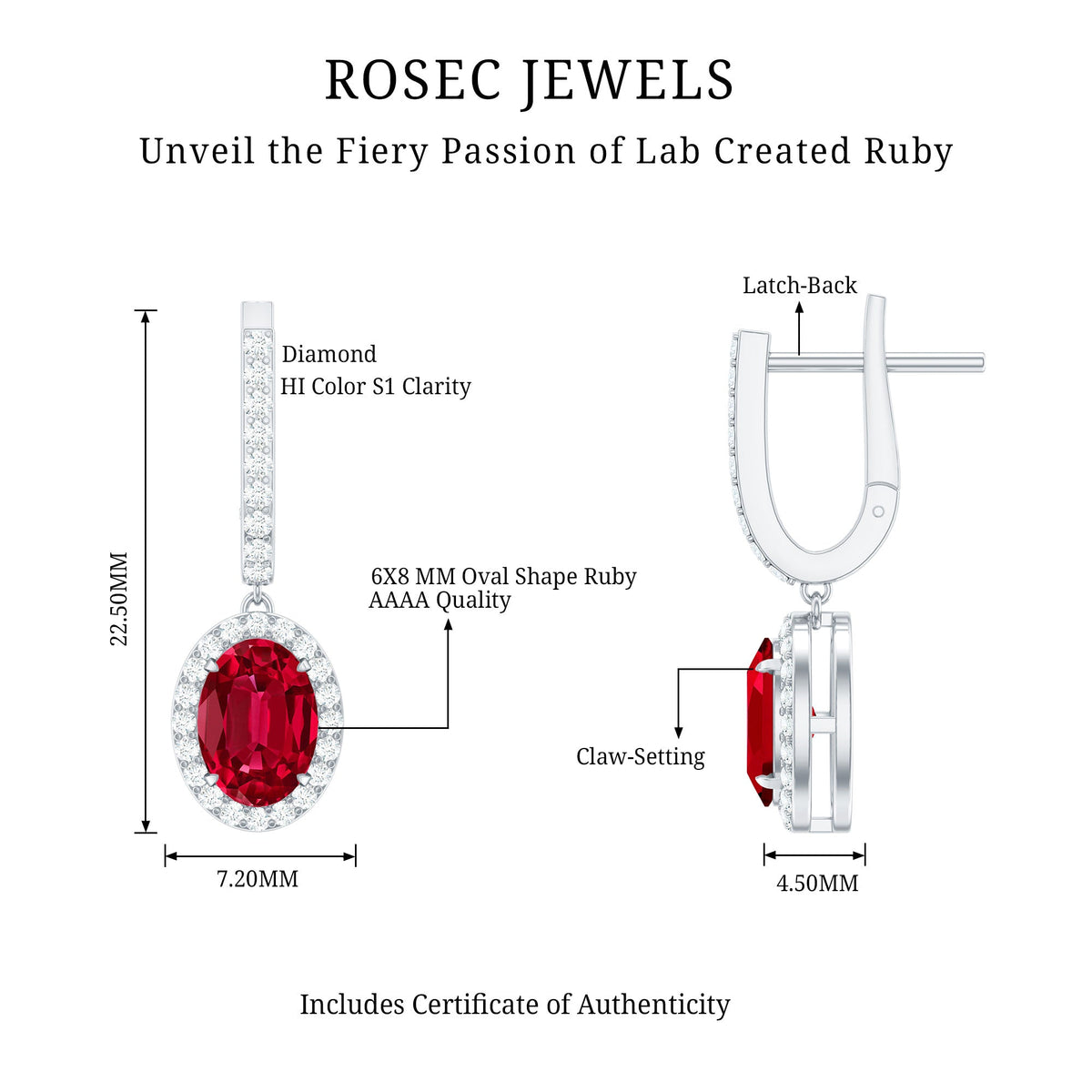 3 Carat Oval Lab Created Ruby Bridal Hoop Earrings with Diamond Halo
