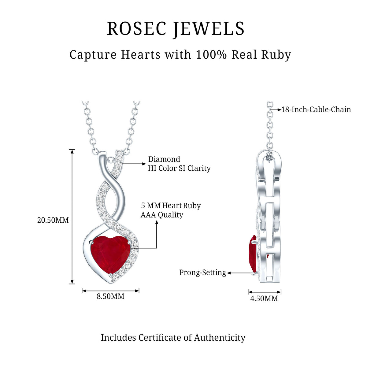 Natural Ruby Diamond Infinity Heart Necklace