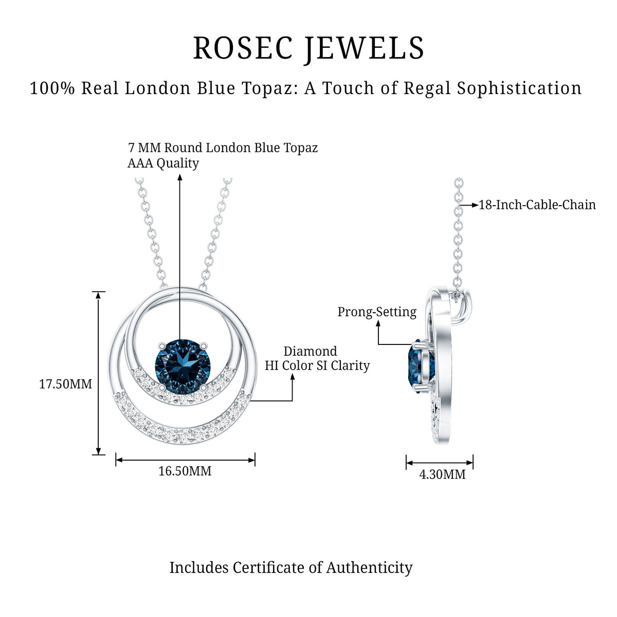 Real London Blue Topaz and Diamond Promise Necklace