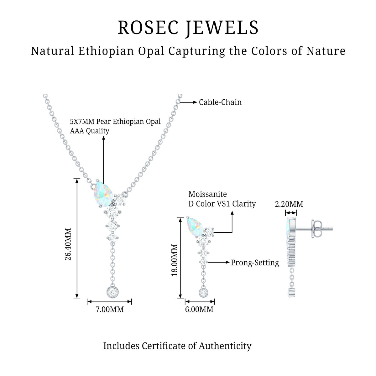 Natural Ethiopian Opal Teardrop Necklace Set with Certificate