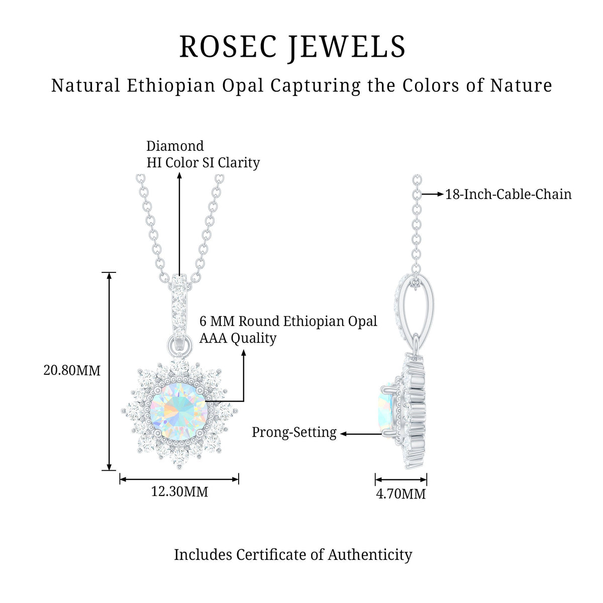 Natural 0.8 Ethiopian Opal Flower Necklace with Diamond Halo