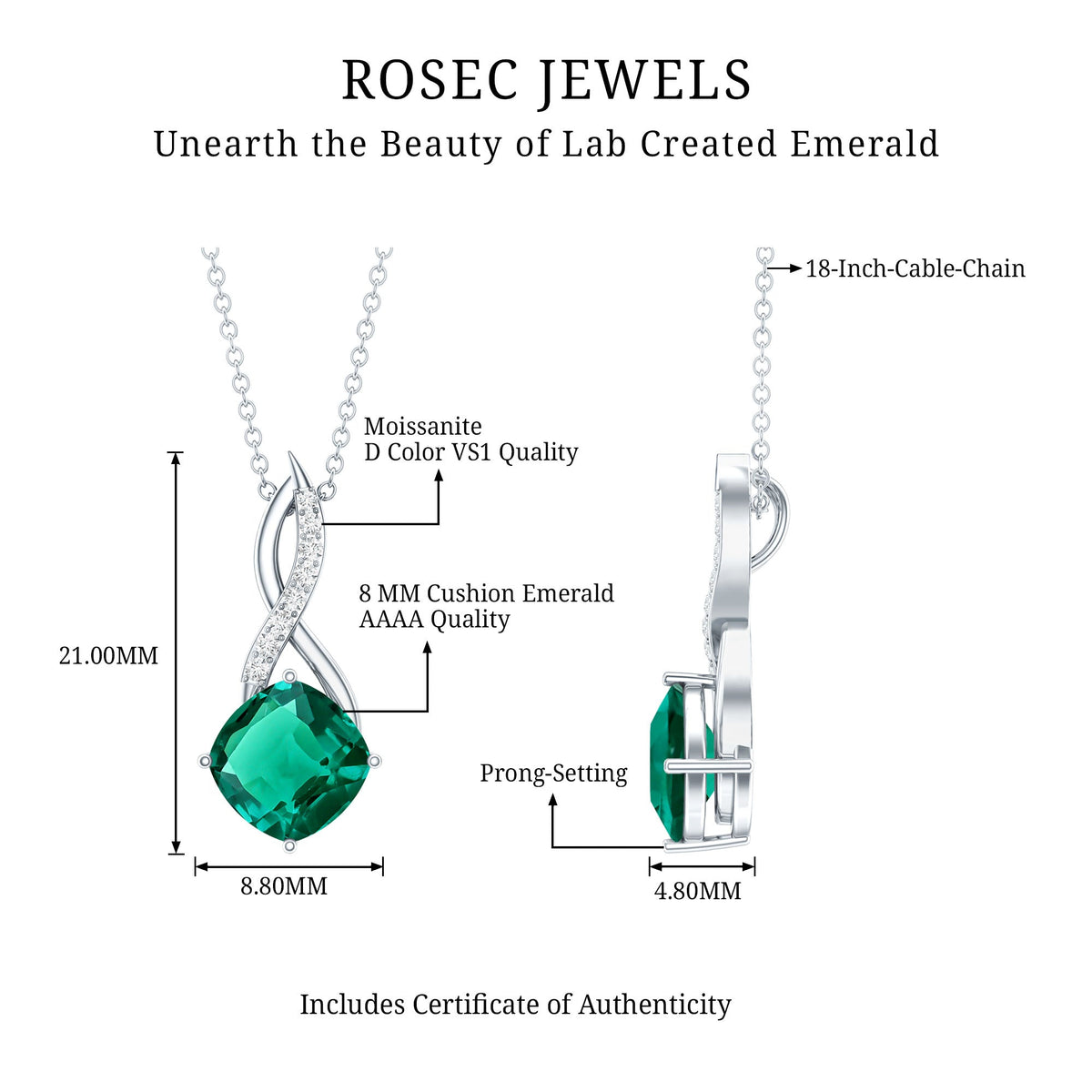 Certified Lab Created Emerald Infinity Necklace with Moissanite
