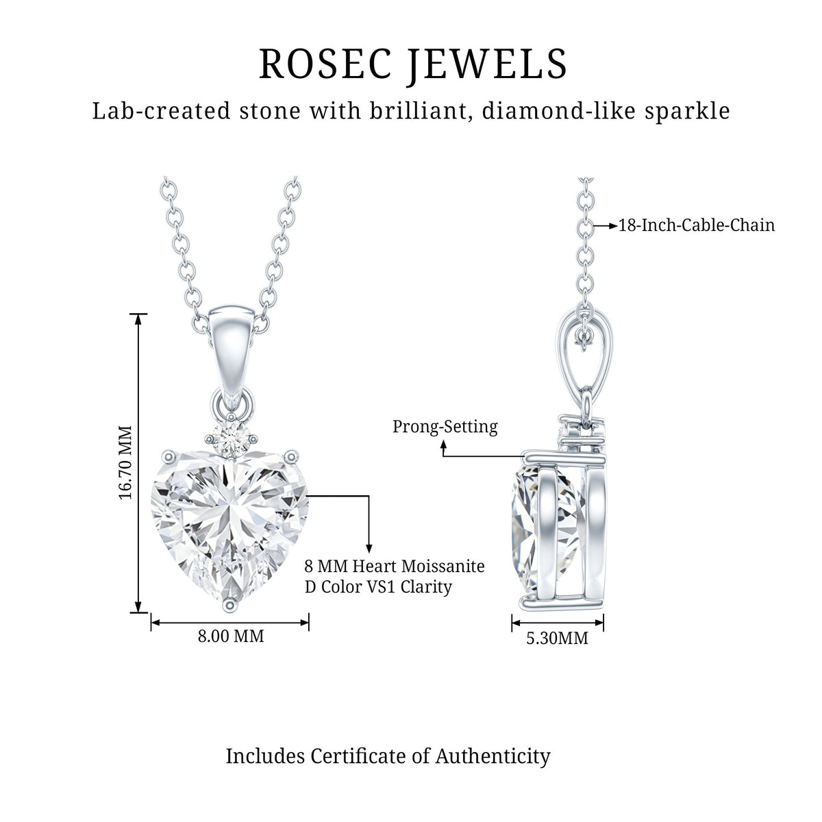 Certified 2 Carat Moissanite Heart Pendant for Women
