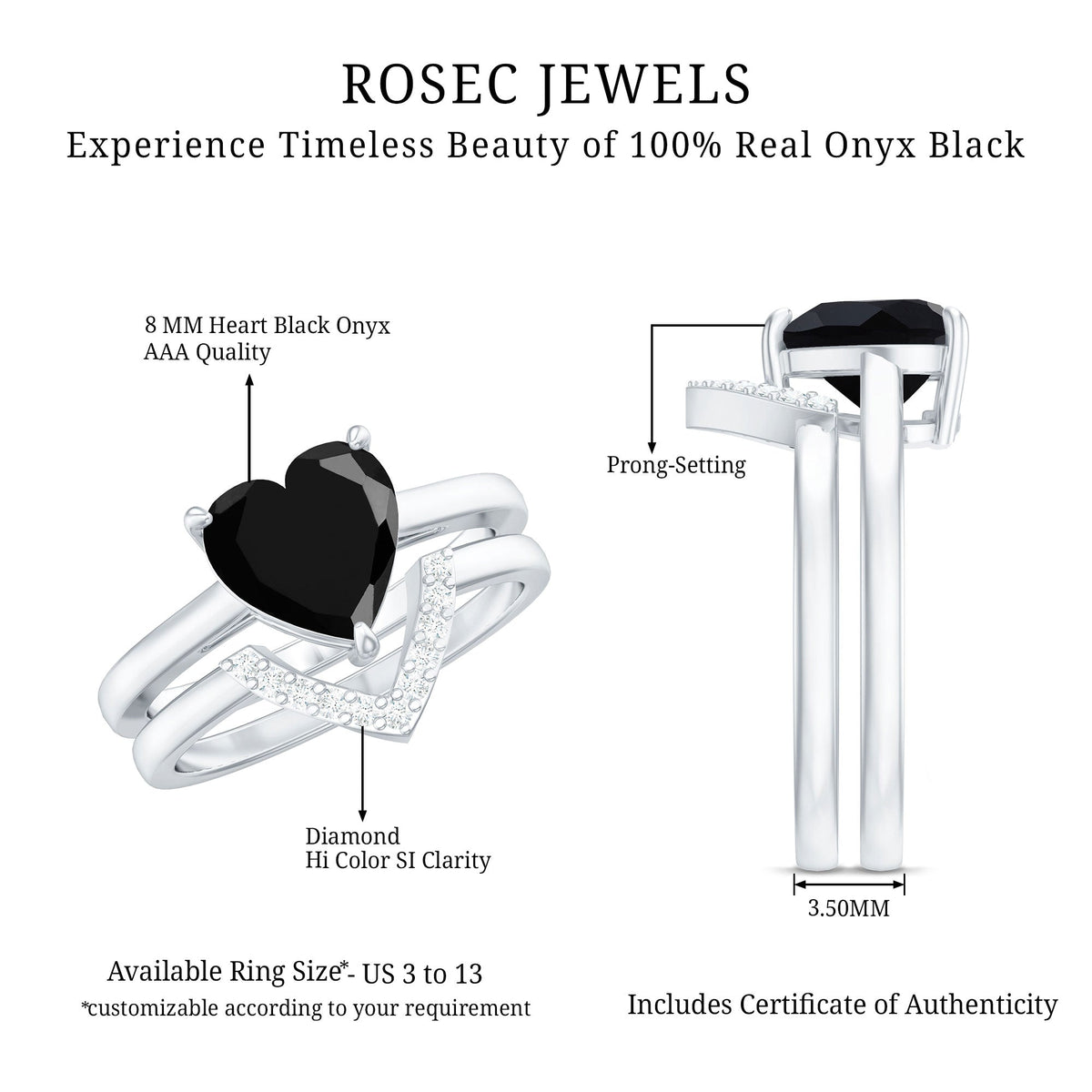 Heart Shaped Black Onyx Engagement Ring with Diamond Enhancer