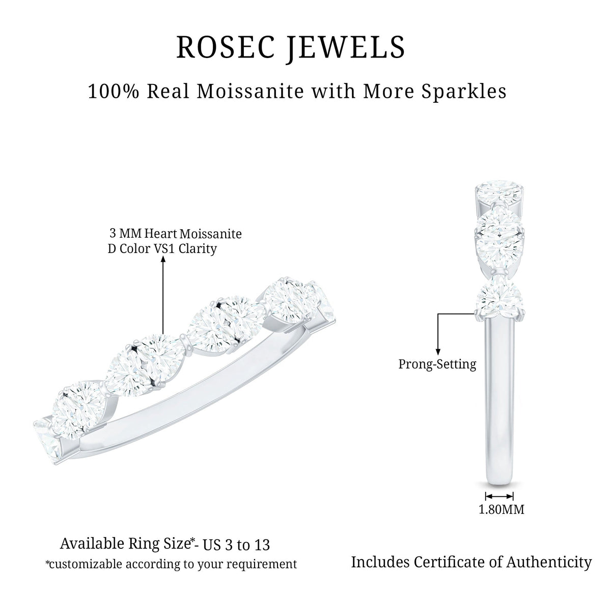 Heart Shaped Moissanite Wedding Band for Women
