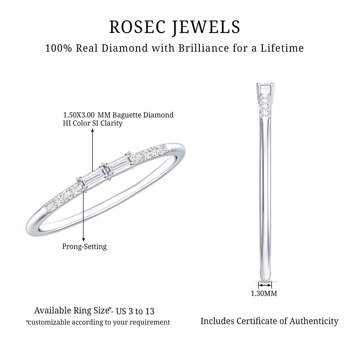 Baguette Diamond Stackable Ring in East West Style