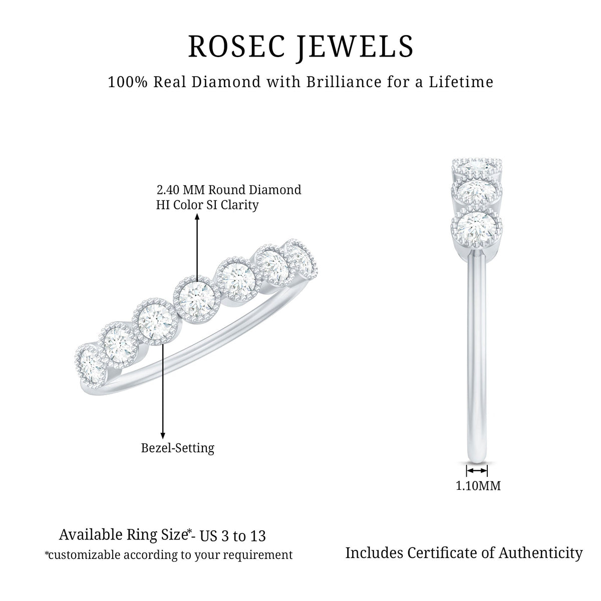 Certified Diamond Anniversary Band in Bezel Setting