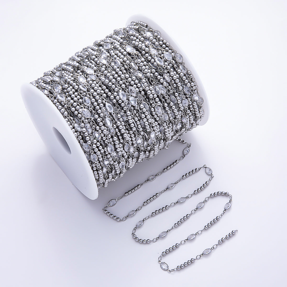 18K Gold Filled 3mm Clear Oval CZ Bezel Bead Unfinished Chain by Yard in Gold & Silver | Roll-01776 Roll-01896