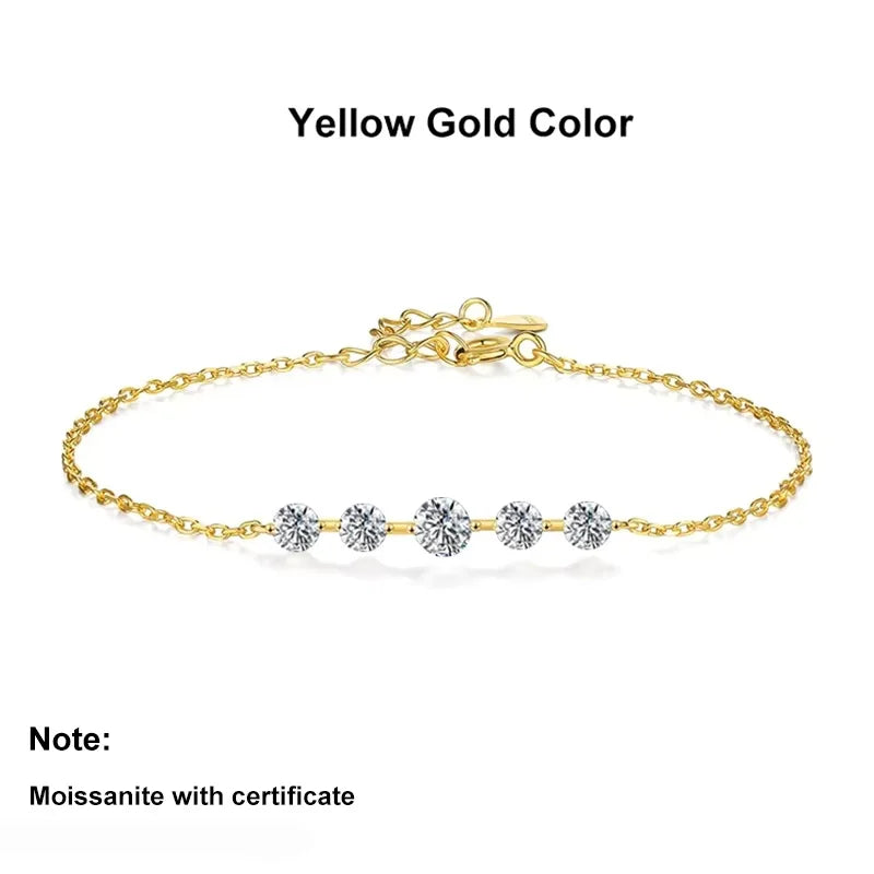 NeeTim Full Moissanite Bracelets for Women S925 Sterling Silver Lab Diamond Plated Gold Bracelet Wedding Birthday Party Jewelry
