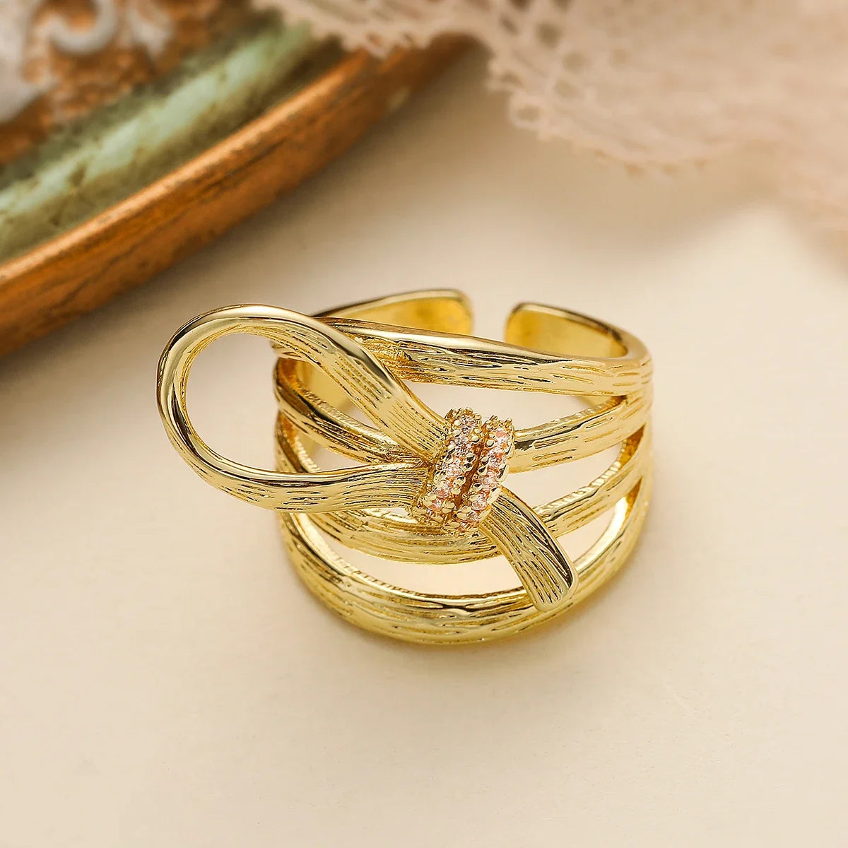 NEWBUY Trendy Gold Color Copper Geometric Jewelry Luxury AAA Cubic Zirconia Wedding Ring For Elegant Women Engagement Gift