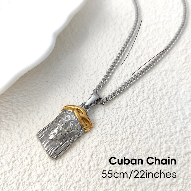 18K Gold Plated Crown Stainless Steel Jesus Headpiece Pendant Perfect Religious Gift for Baptism and Christmas