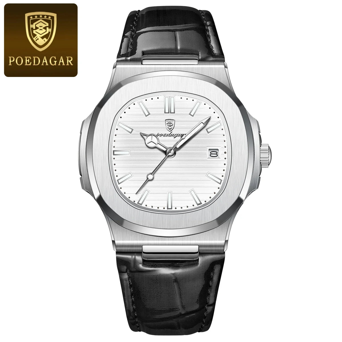 POEDAGAR Fashion Square Men's Watch Waterproof Luminous Date Business Man Wristwatch Casual Leather Quartz Watches For Men Reloj
