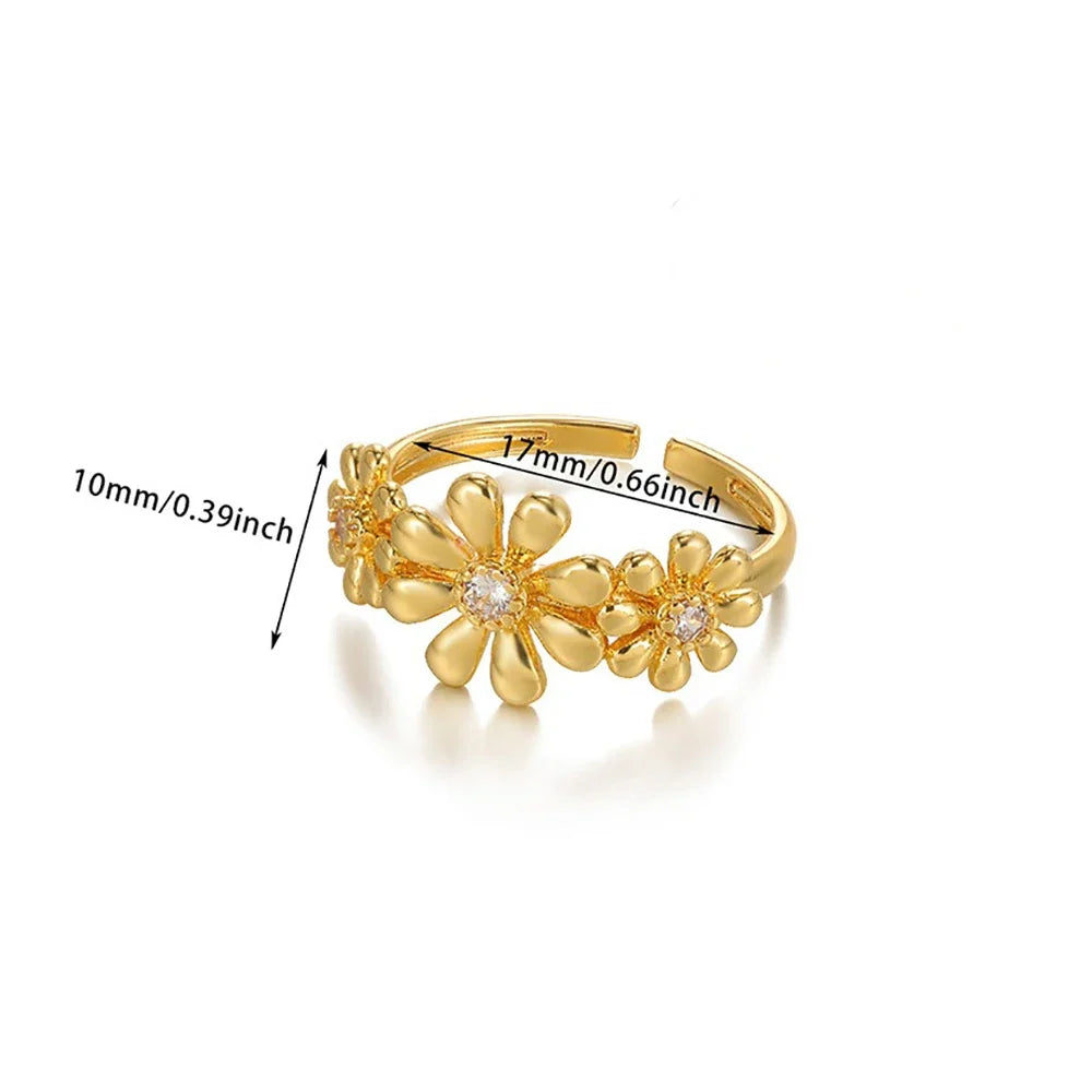 Stainless Steel Exaggerated Big Flower Rings For Women Gold Color Sunflower Finger Ring Female Fashion Aesthetic Jewelry Gift