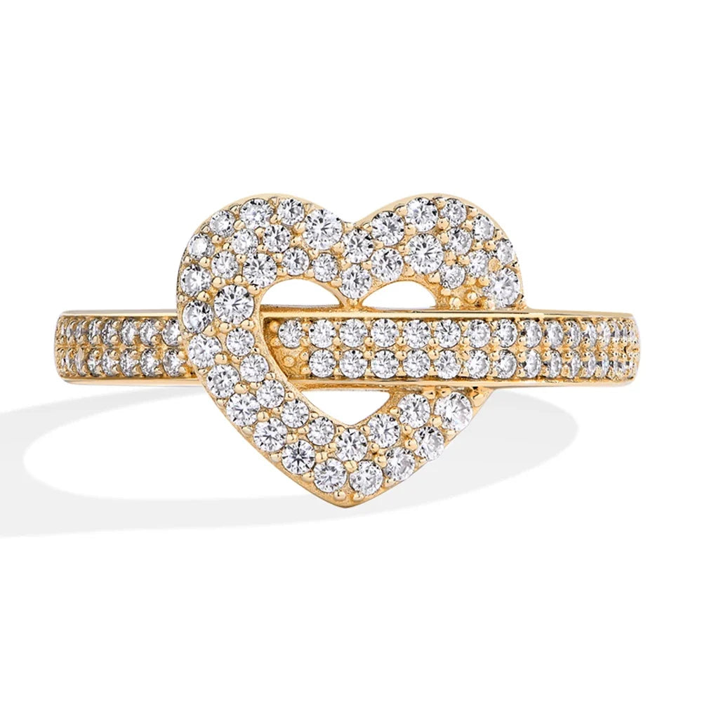 MINTYBOX S925 Silver Moissanite Rings for Women 0.568ctw D/VVS1 Lab Diamond Heart Ring 18K Gold Plated Wedding Fine Jewelry