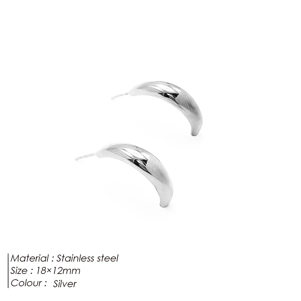 SUNIBI Stainless Steel Stud Earring for Women Gold Color Silver Color Simple Earrings Wives Smooth Thick Hoop Fashion Jewelry