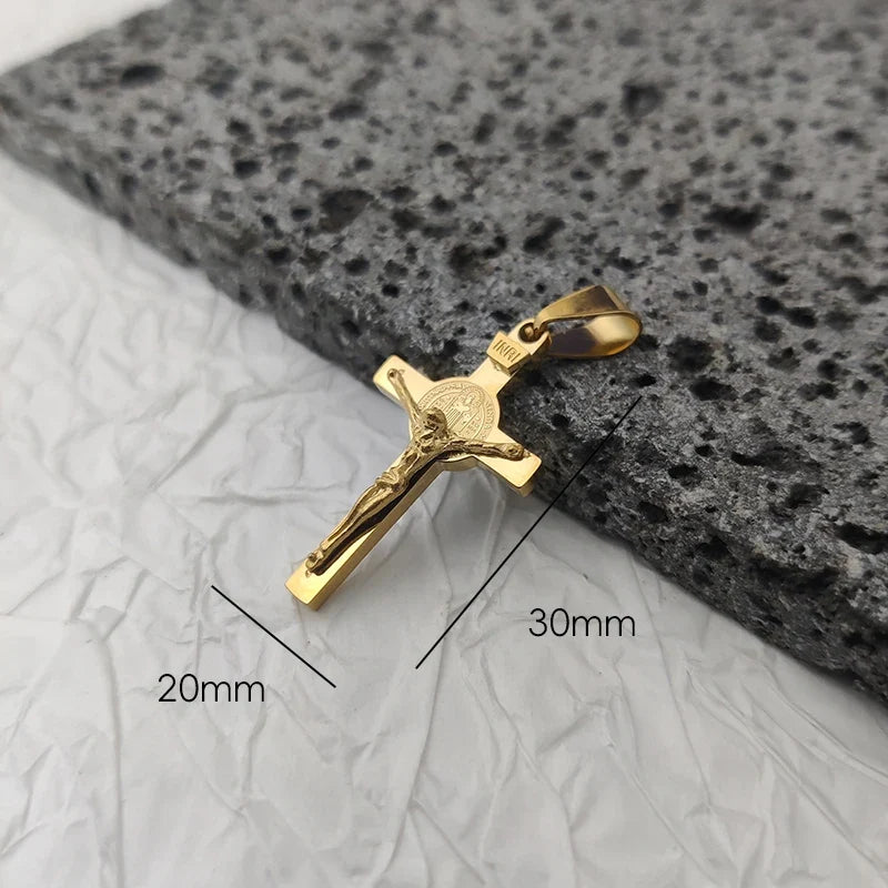 New Design 18K Gold Plated Waterproof Stainless Steel Jesus Cross Pendant For Men Religious Charms