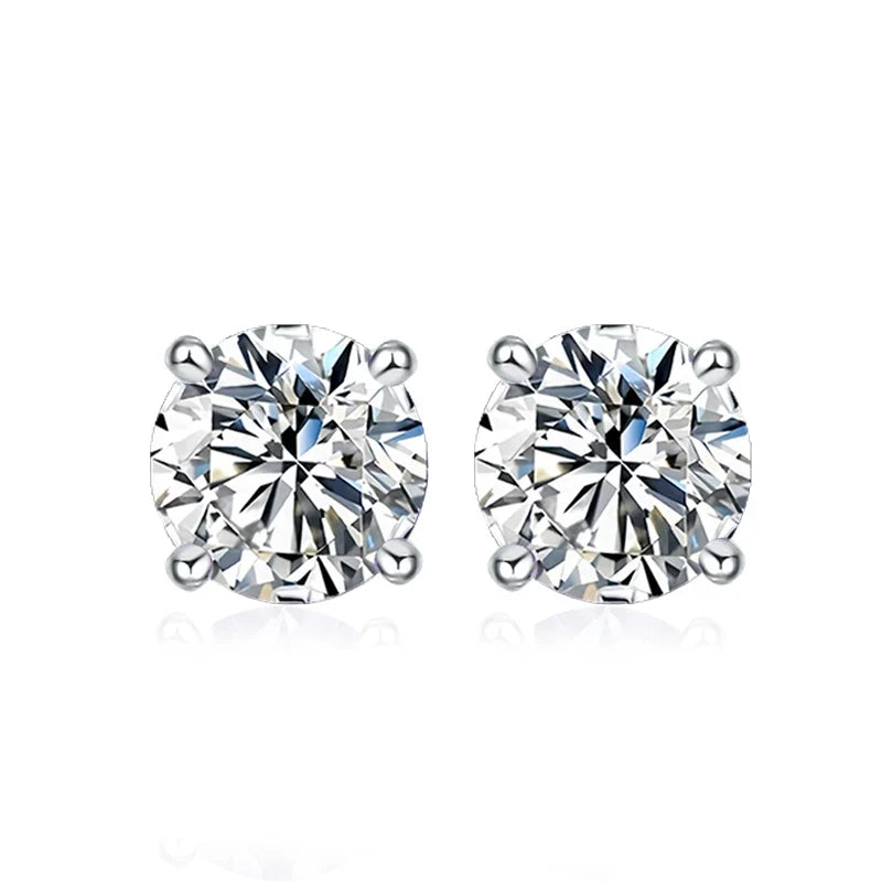 NeeTim 0.5ct 1ct 2ct Moissanite Stud Earrings for Women 925 Sterling Silver Pink Black Blue Grey Sparkling Lab Diamond Earring