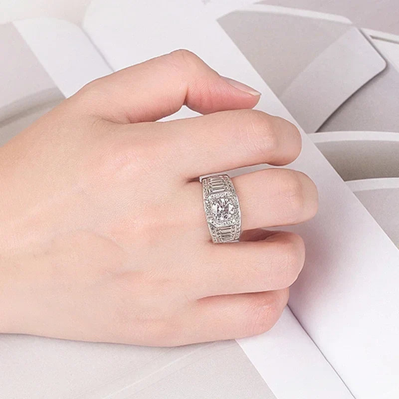 NeeTim Moissanite Ring For Men Sterling Silver Platinum Plated Ring Lab Diamond Men's Rings Man Wedding Band Fine Jewelry