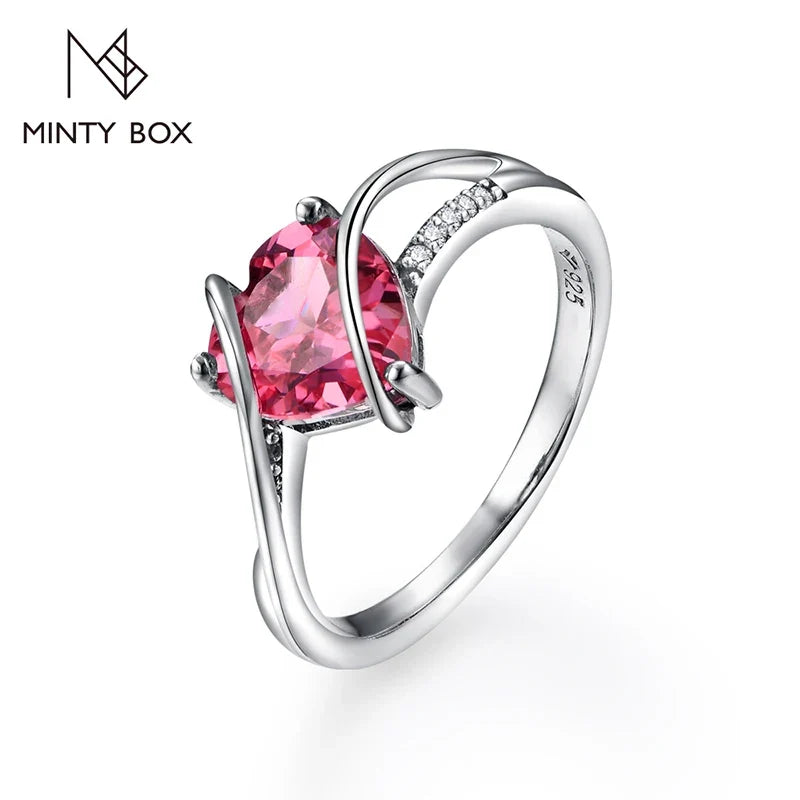 MINTYBOX S925 Sterling Sliver Heart 2.0ct Ruby Ring for Women Lab Created Spinnel Engagement Wedding Rings Luxury Fine Jewely