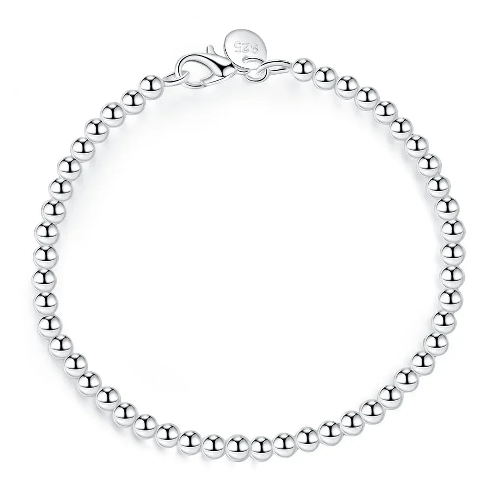 Christmas gifts charm 925 Sterling Bracelet 4MM beads chain for woman Popular brands jewelry fashion Wedding party