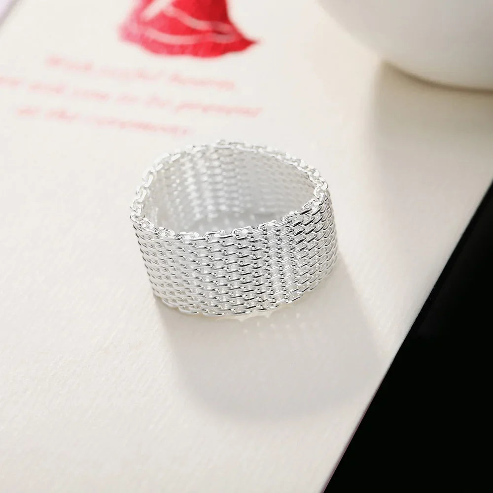 Hot classic 925 Sterling Silver charms Simple Net Rings lady fine Jewelry for Women men Size 6 7 8 9 10 Fashion Wedding gifts