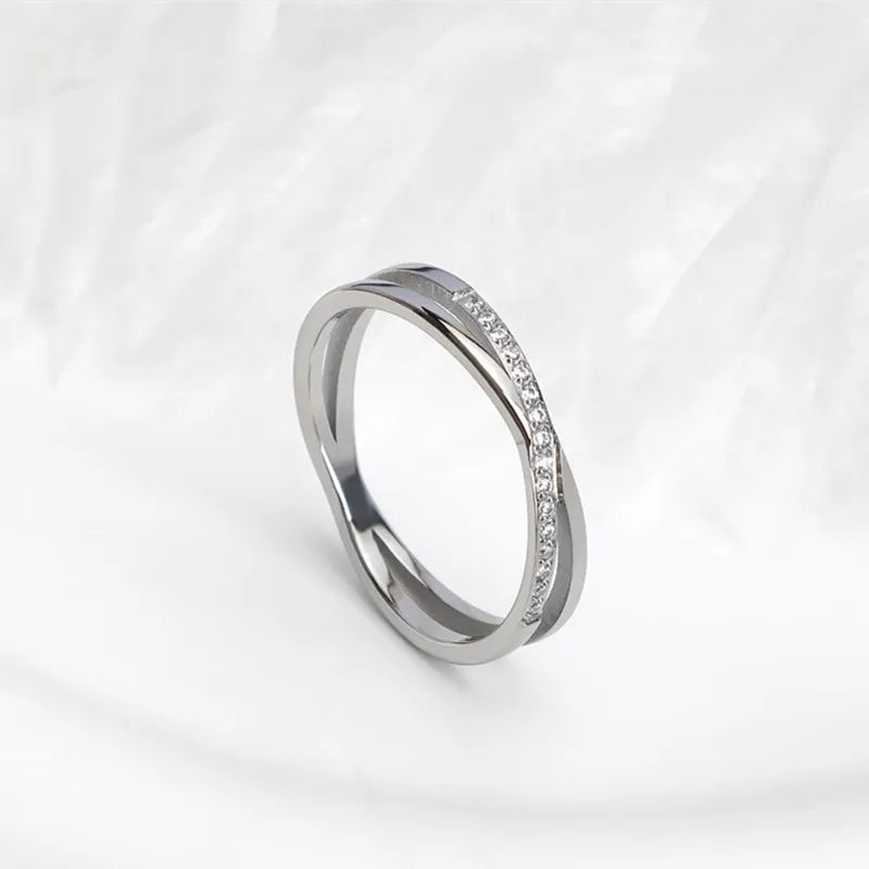 Stainless Steel Pave CZ Cross Ring Wedding Band for Women Girl Size 5-10