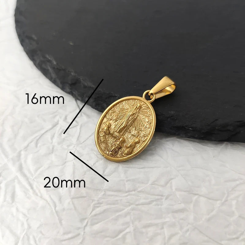 Virgin Mary Saint Michael Cross Prayer Pendant Necklace Gold Stainless Steel Religious Pendants Catholic Women/Men Jewelry