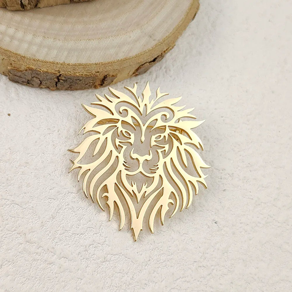 Creative punk style hollow crown lion stainless steel gold-plated 18K brooch, black suit accessories, wedding matching set
