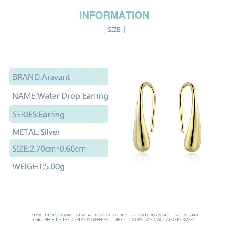 Aravant 925 Silver Earring For Women Water Drop Gold Earrings Fashion Wedding Jewelry Gifts