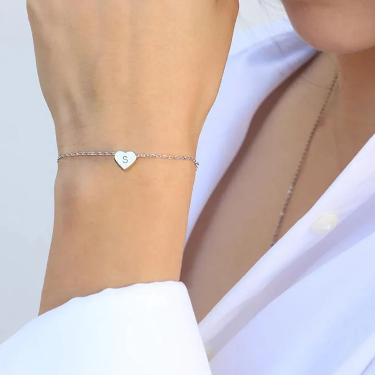 SUNIBI Heart Initial 26 Letter Bracelet for Woman DIY Simple Stainless Steel Adjustable Bracelets Jewelry Wholesale Dropshipping