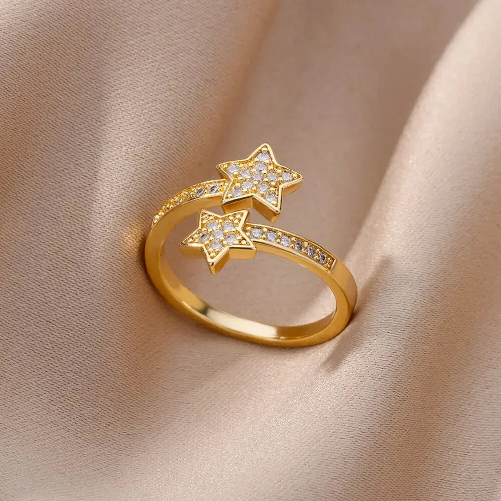 Fashion Zircon Sun Flower Rings For Women Stainless Steel Gold Color Geometric Ring Trendy Wedding Party Aesthetic Jewelry Gifts