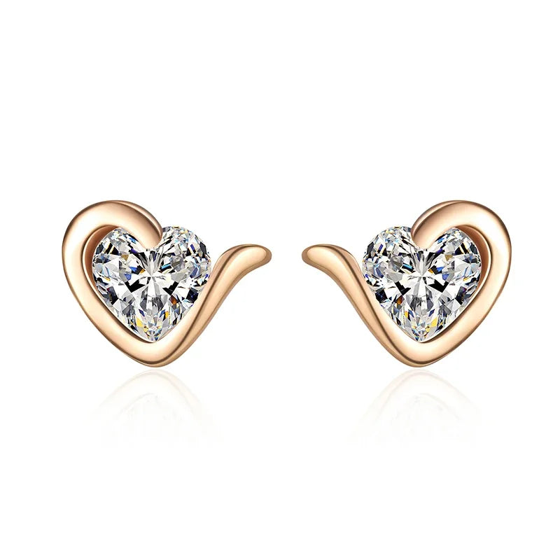 NeeTim Moissanite Heart Stud Earrings for Women 925 Sterling Silver with White Champagne Gold Plated Wedding Earring Certified