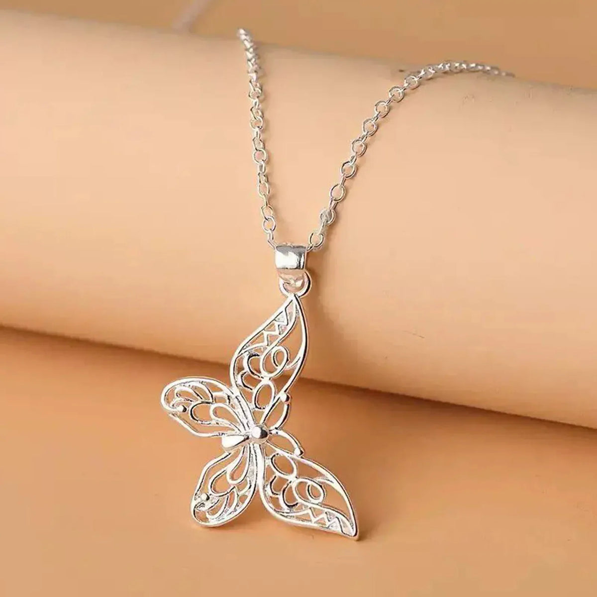 925 Sterling Silver Butterfly Pendant Necklace Snake Chain For Women Wedding Engagement Jewelry