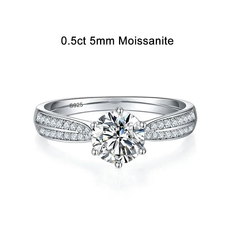 NeeTim 0.5ct 1ct Moissanite Engagement Ring Women Proposal Rings S925 Sterling Silver with White Gold Plated Wedding Band