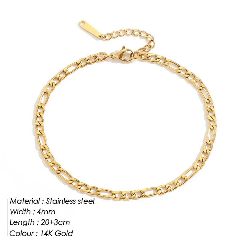 Franco Link Chain Anklets For Men Women Hip Hop Rapper Stainless Steel Foot Jewelry Leg Chain Ankle Cuban Chains