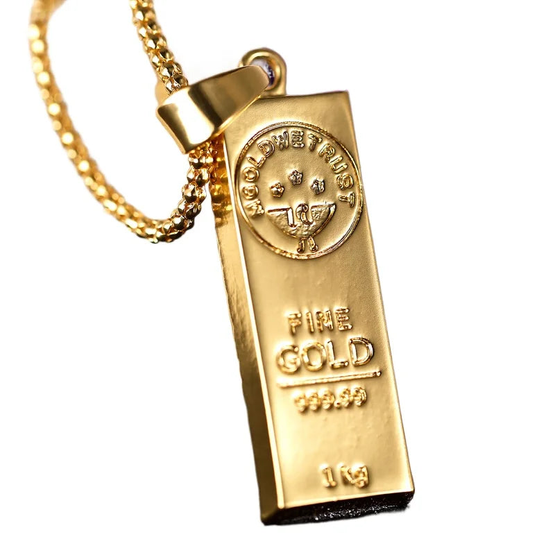 1pcs Rectangular Gold Bar Necklace Pendant Trendy And Exquisite Men's Necklace Daily Party Wear Matching Accessories