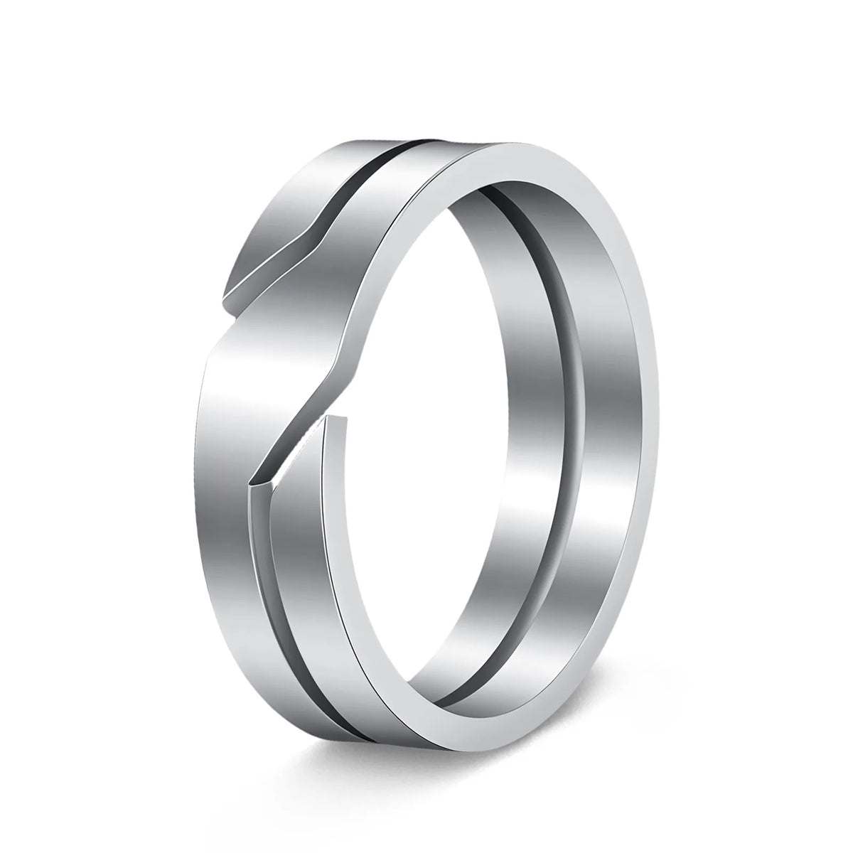 Kissmoon Minimalist Fashion Geometric Slanted Notch Couple Stainless Steel Ring for Men Women Wedding Band Party Jewelry Gifts
