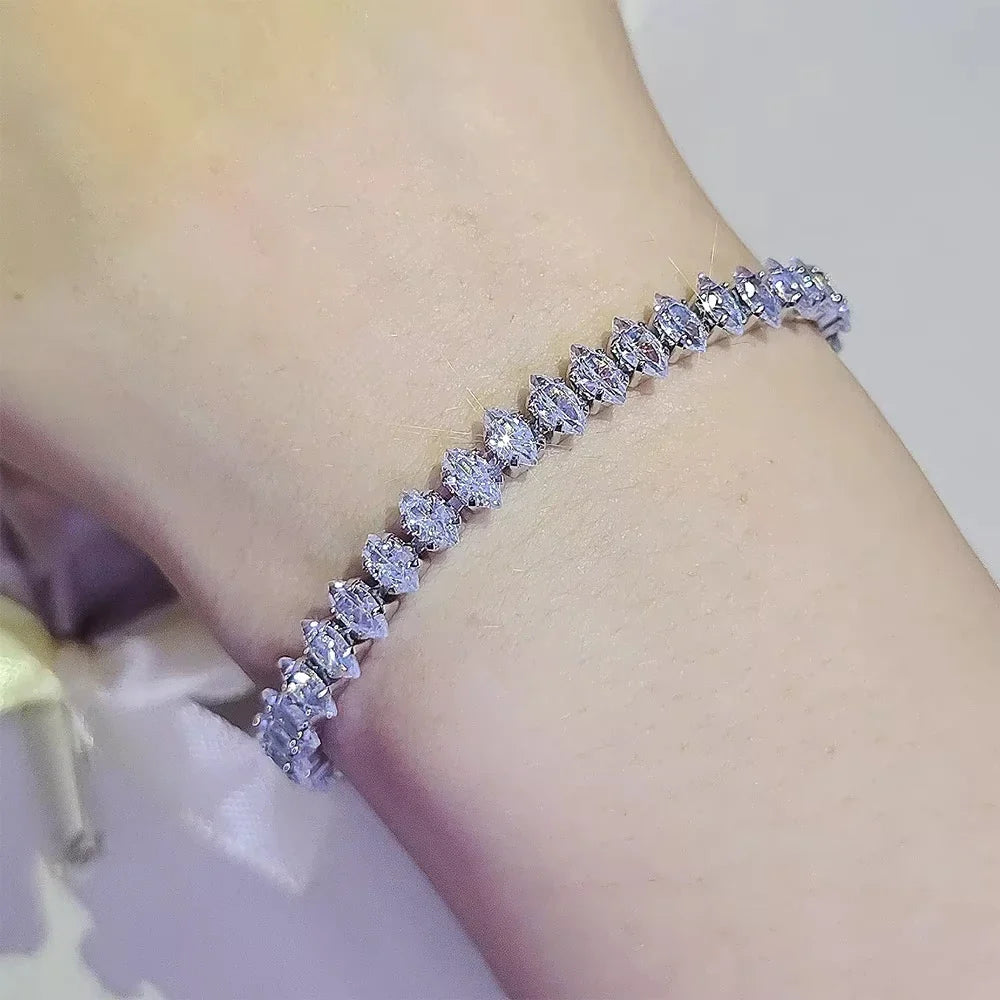 Luxury Roman Crystal Geometric Chain Bracelets for Women Trendy Goth Full Rhinestone Marquise Charm Tennis Bracelet Wed Jewelry