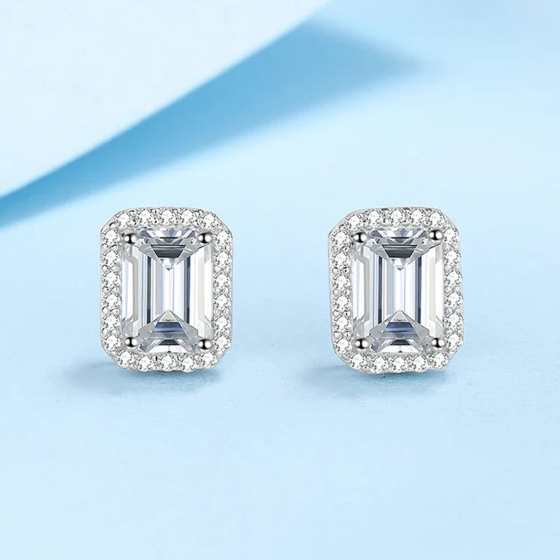 NeeTim 0.5CT 1CT 2CT Emerald Cut Moissanite Stud Earrings for Women Radiant Cut Bridal Classic Studs Jewelry S925 Silver Earring