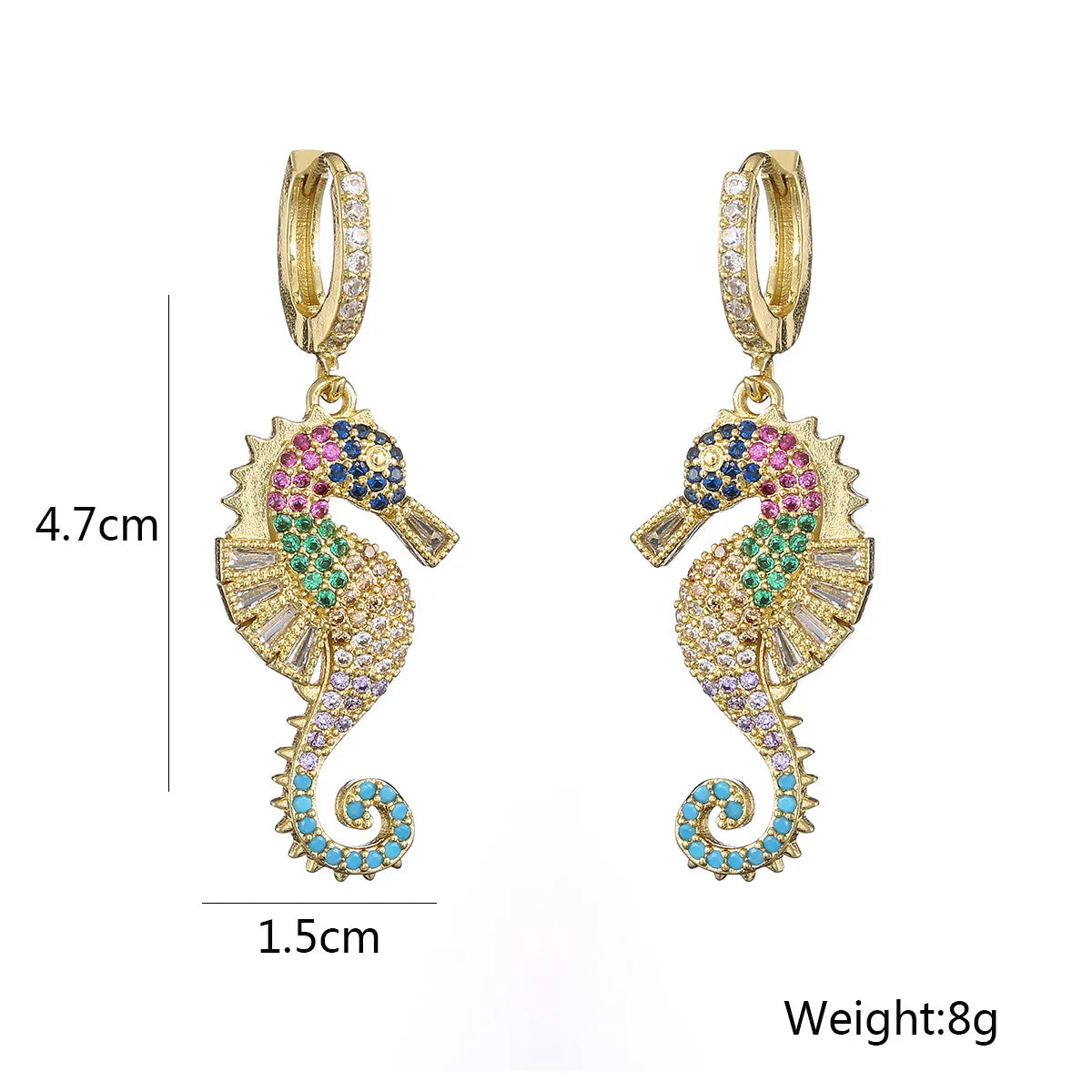 NEWBUY 2024 Trendy Colourful AAA CZ Zircon Inlay Seahorse Dangle Earrings For Women Party Jewelry