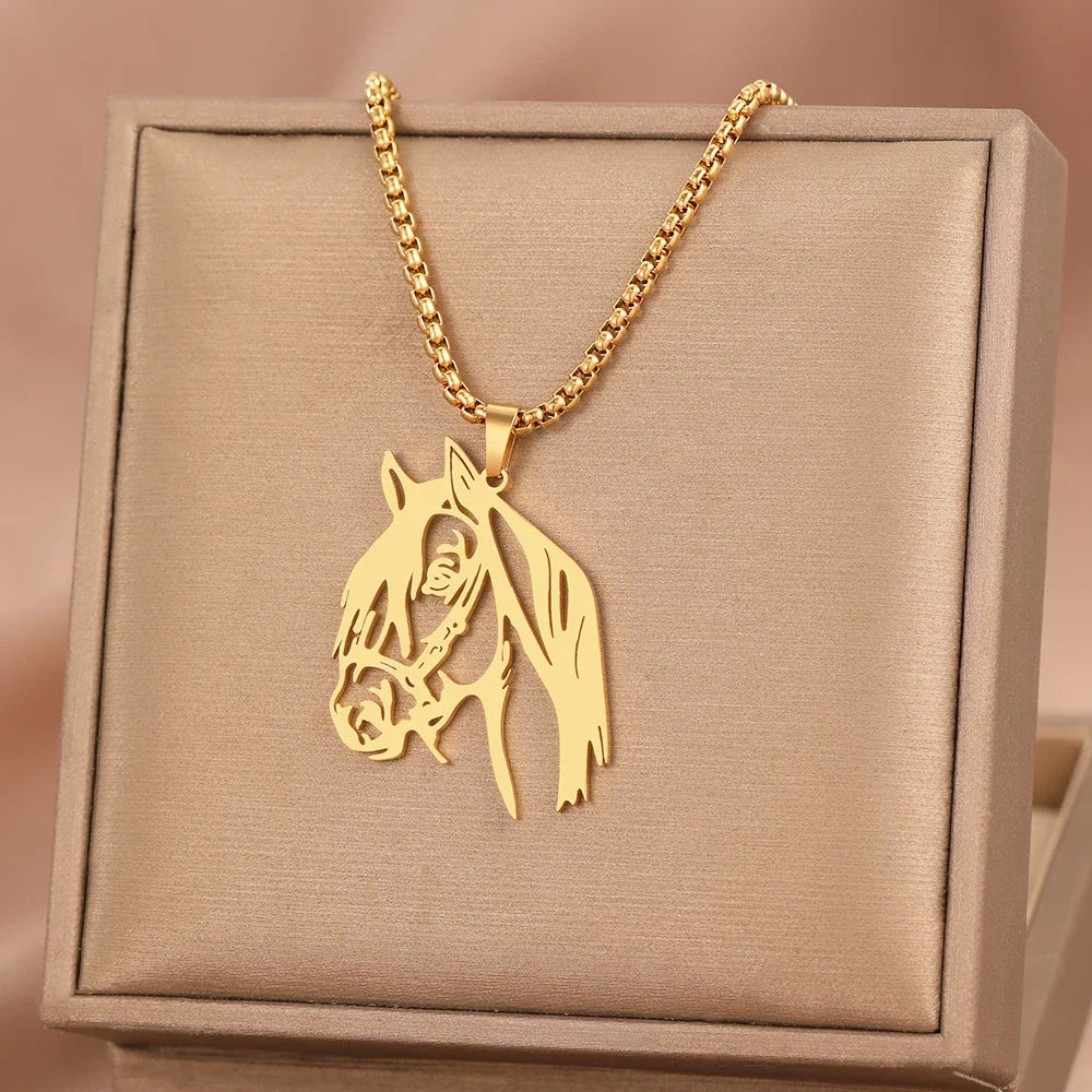 Stainless Steel Necklaces Animals Horse's Head Pendant Choker Chain Men Atmospheric Fashion Hip Hop Necklace For Women Jewelry