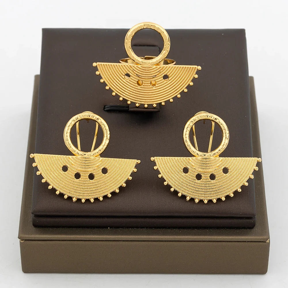 Dubai Gold Color Earrings Copper Adjustable Big Rings For Women Irregular Earrings Exquisite Bridal Jewelry Party Daily Wear