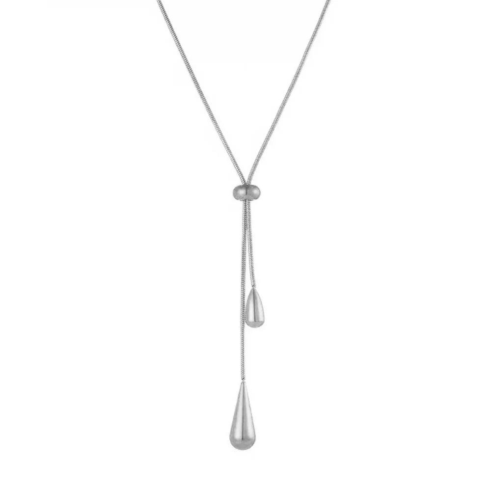 DOTIFI Stainless Steel Pull Adjustable Water Drop Shape Tassel Charm Necklace Fashion Personality High-Grade Jewelry Gifts