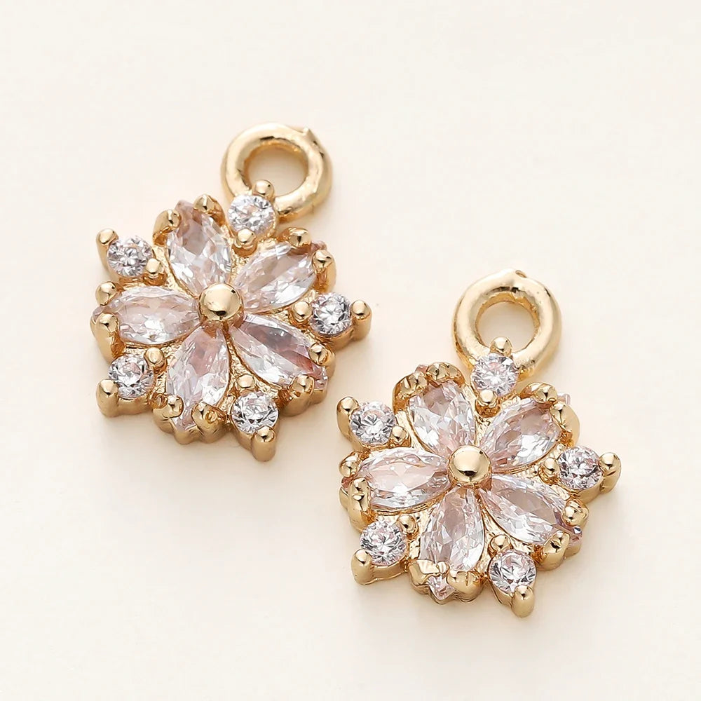 2/4Pcs 18K Gold Color Plated Various Leaves Charms Pendants with Zircon for DIY Necklace Jewelry Making Supplies Accessories