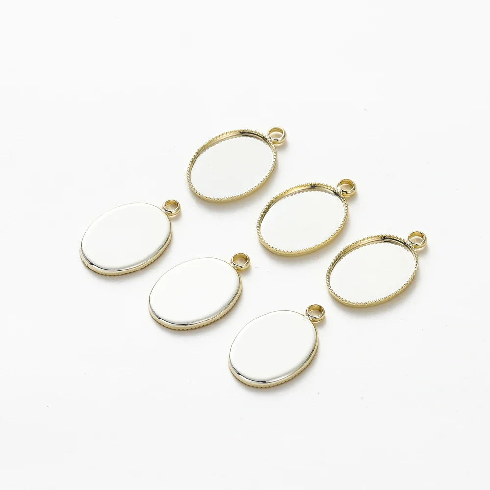 10Pcs/Lot 14K 18K Gold Plated Cabochon With Hole Pendant Base Blank Tray Bezel DIY Handmade Pendant Jewelry Making Findings