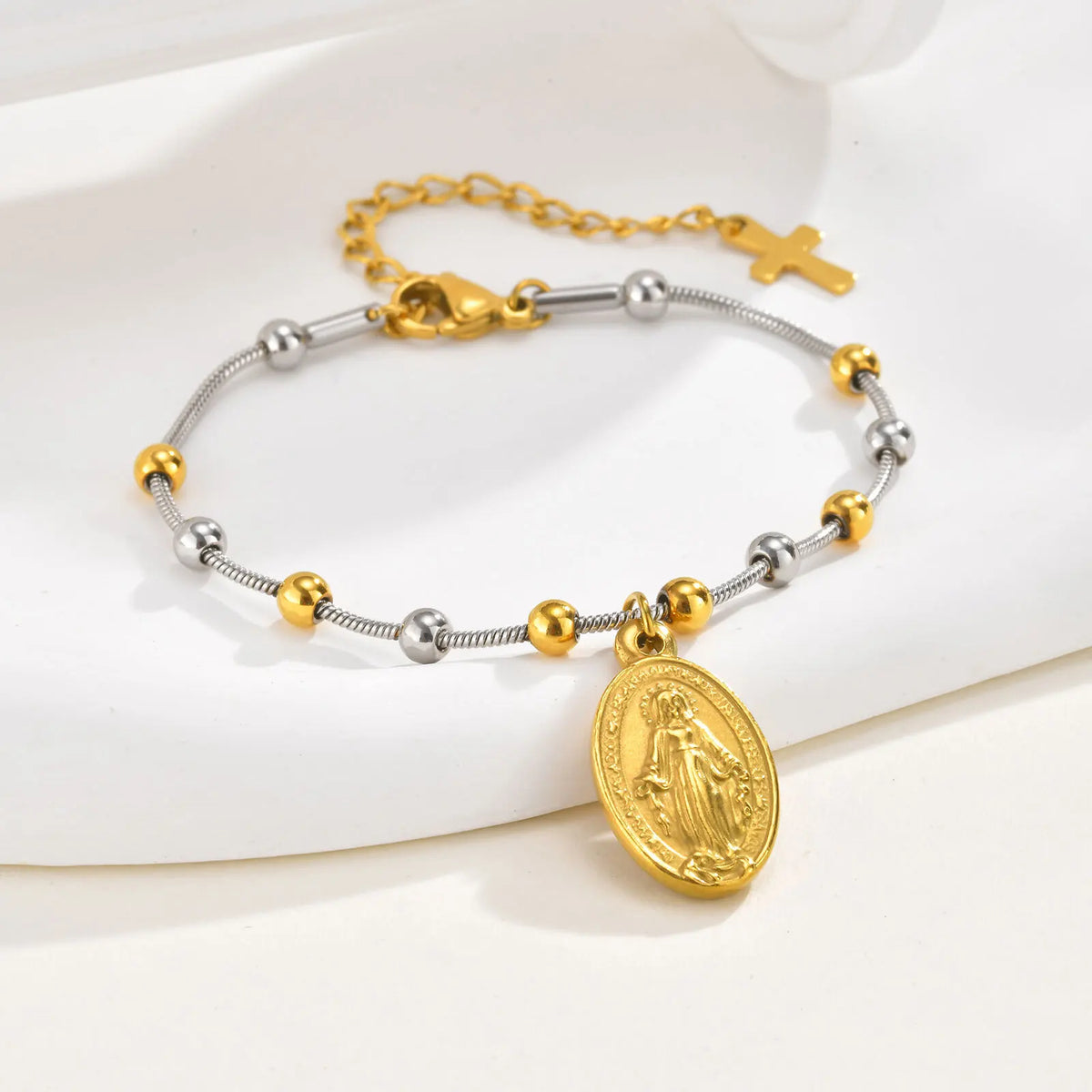 Two Tone Chain Bracelet for Women, Chunky Mixed Metal Link, Stainless Steel Waterproof Jewelry, Stylish Adjustable Wristband